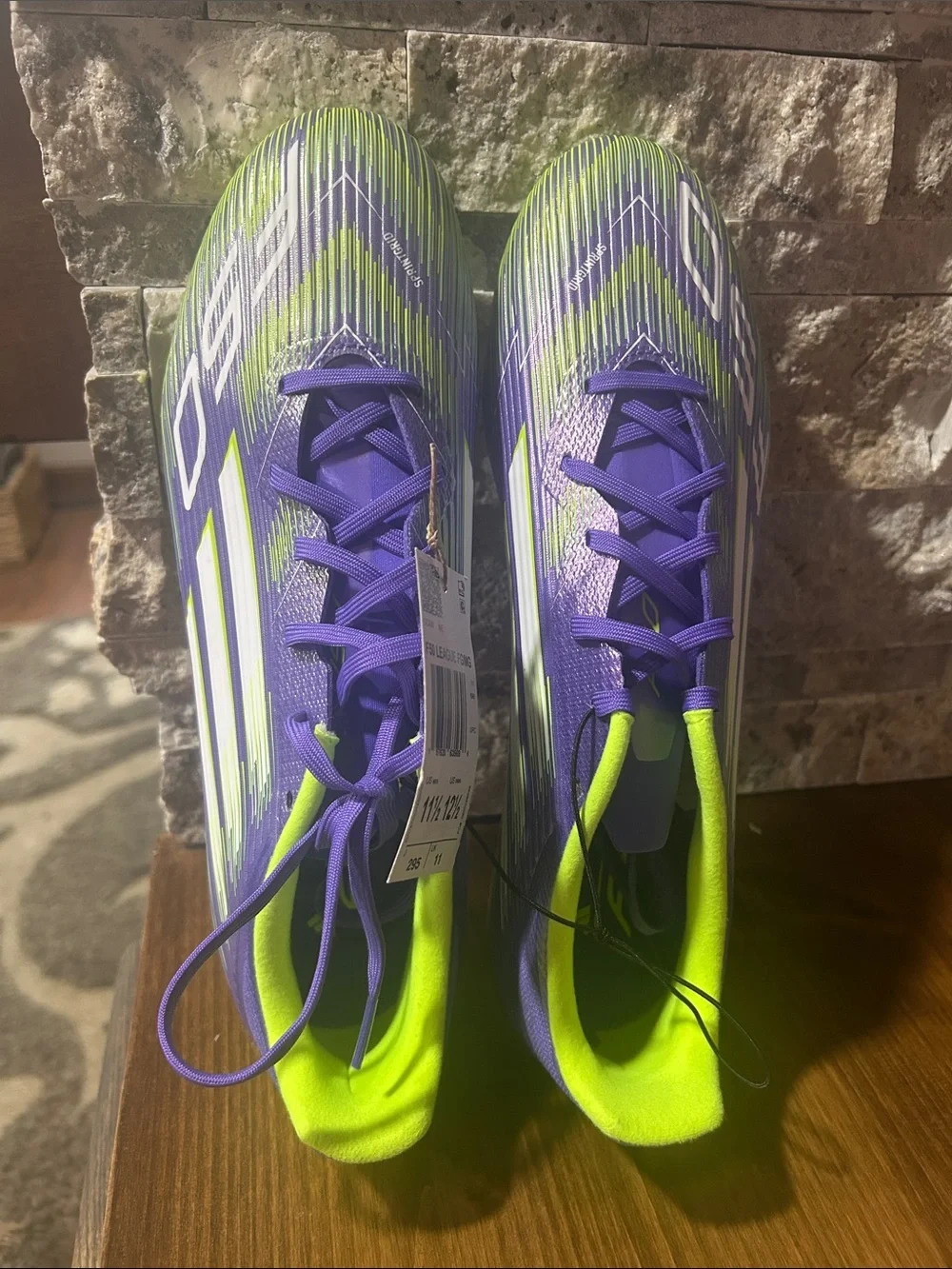 Adidas F50 League FG/MG soccer cleats purple/lucid lemon. Men’s 11.5 women 12.5